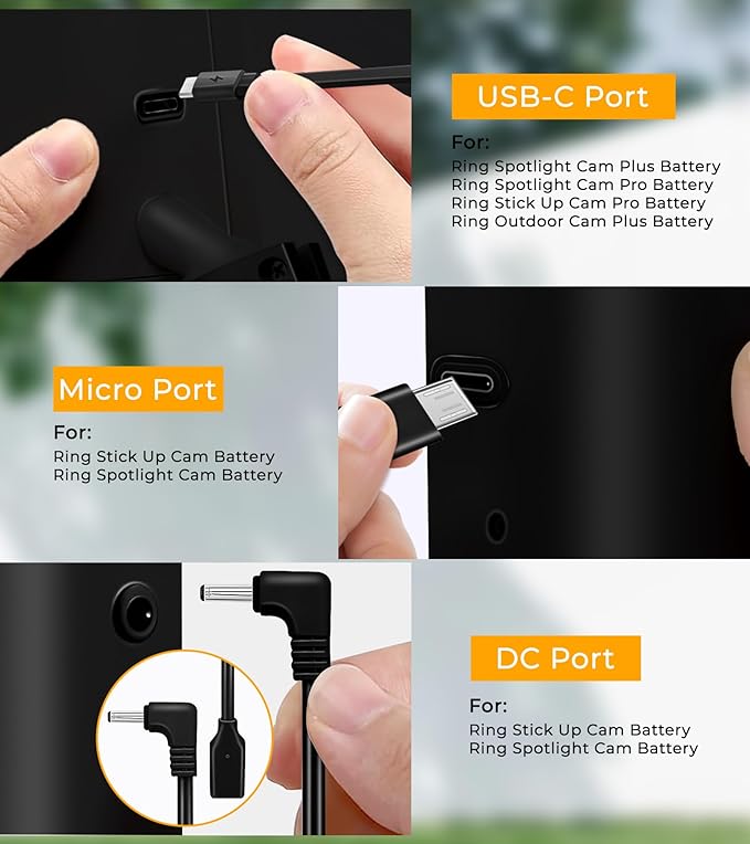 8W Solar Panel for Ring Camera, 2-Pack Solar Panel Charger Compatible with Ring Stick Up Cam Battery, Spotlight Cam Battery, Includes Barrel Plug to USB-C Adapter, IP65 Waterproof, 10ft Cable