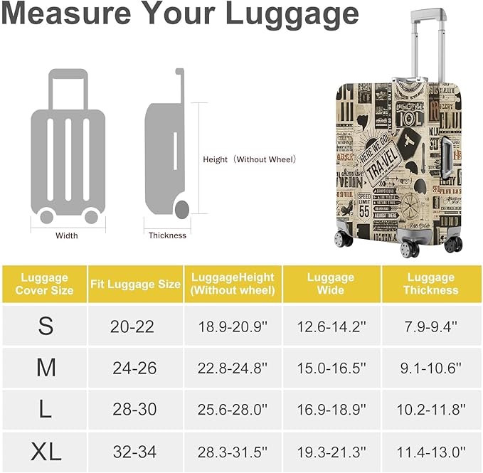 ANNA QUEEN Vintage Travel Collage Luggage Cover, Retro Suitcase Protector, Stretchable Washable Cover for 28-30 Inch Luggage