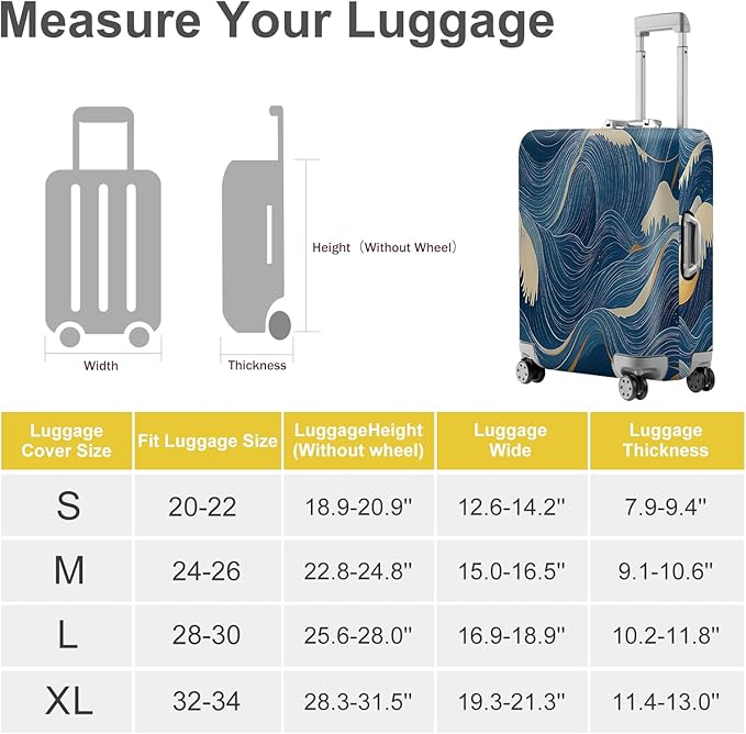 ANNA QUEEN Ocean Wave Luggage Cover, Elegant Blue Flow Line Design Suitcase Protector, Washable Stretchable Travel Sleeve for 24-26 Inch Luggage