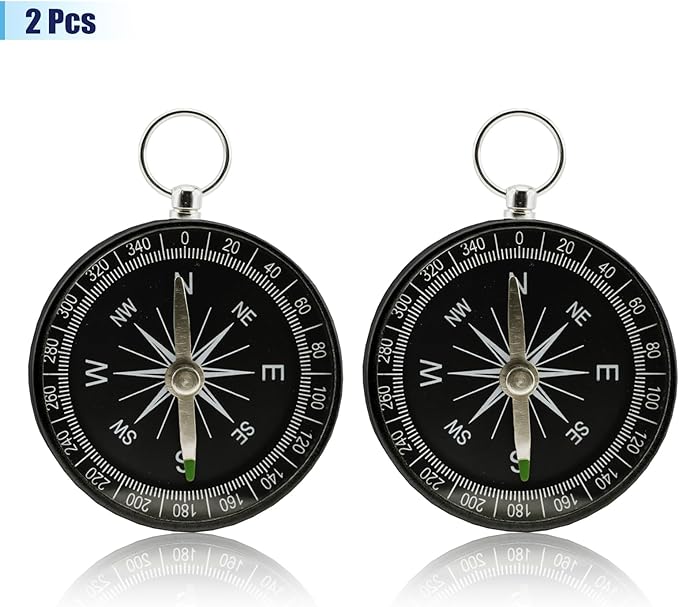 Pocket Compass, 2 Pieces Mini Compass with Key Ring, Suitable for Hiking Survival, Mountaineering Camping, Outdoor Adventure Party Navigation Tools