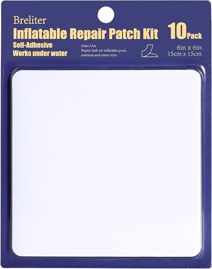 Breliter Inflatable Patch Repair Kit - Waterproof TPU Pool Repair Tape, Heavy Duty Repair Patch for Air Mattress, Bounce House, Inflatable Toys, Tent, Swimming Ring - 10 Packs of 6in x 6in, Square