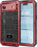 Mitywah Waterproof Case for iPhone Air, Military Grade Rugged Metal Case with Built-in Screen Protector, Heavy Duty Full Body Shockproof Protective Cover for 17 Air 6.5 inch, Red