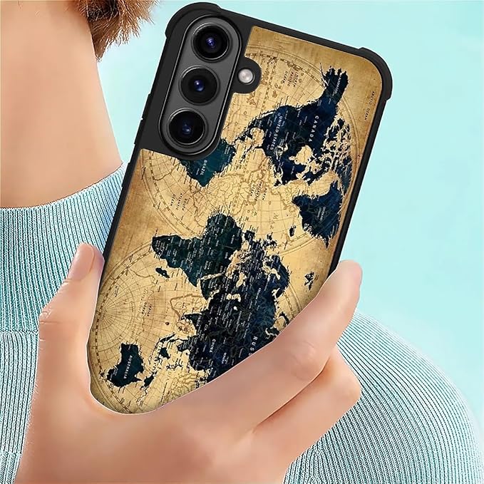 for Samsung Galaxy S26 Case,Graphic Design for Girl Boy Soft Silicone Hard Acrylic Shock Protection Designed for Samsung Galaxy S26 Brown World Map Pattern