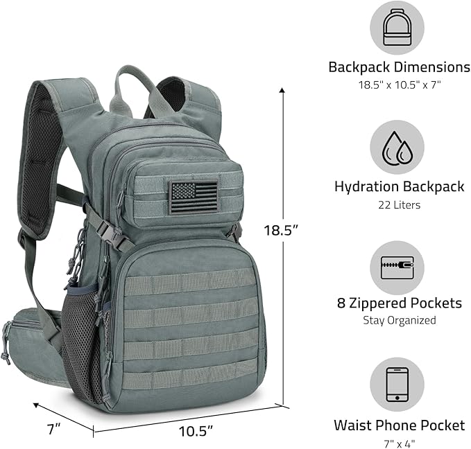 CVLIFE Hydration Backpack with 3L TPU Tactical Water Bladder, 22L Hiking Backpack for Men Women, Heavy Duty Molle Water Backpack with Multiple Compartments for Cycling Running Hunting Camping