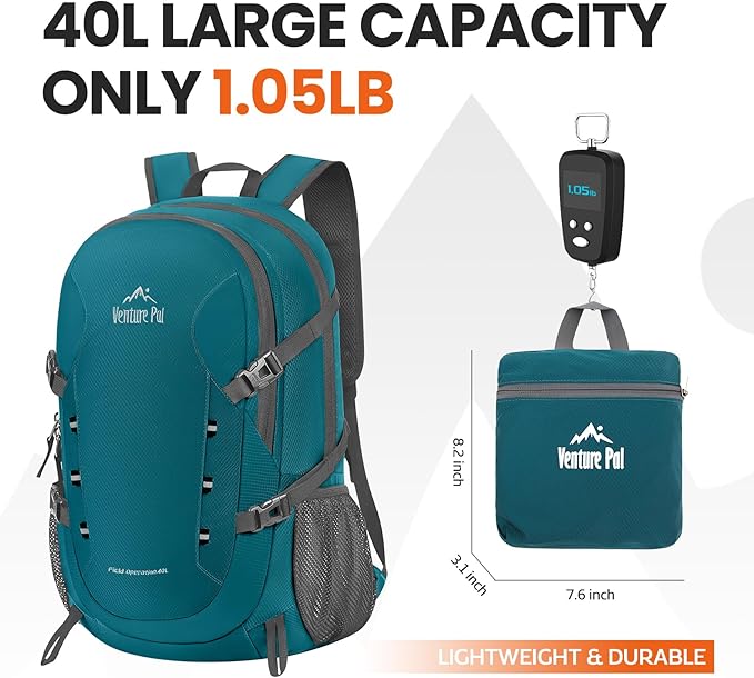 Venture Pal 40L Lightweight Packable Travel Hiking Backpack Daypack
