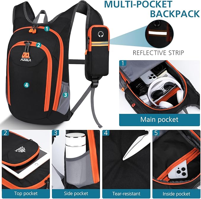 Esup 15L Small Hiking Backpack Foldable Lightweight Travel Day Pack Packable Camping Backpack for Women Men (Black)