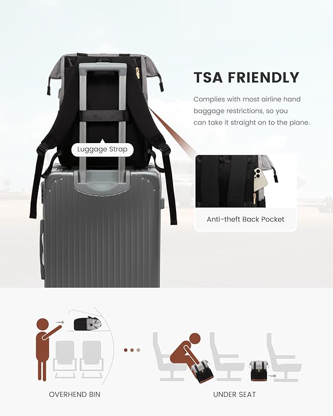 LOVEVOOK Laptop Backpack for Women, 15.6 Inch Work Laptop Bag with USB Port, Fashion Teacher Nurse Backpack Purse, Waterproof Travel Computer Backpack with Organizer Bag, 2PCS, Grey-Black