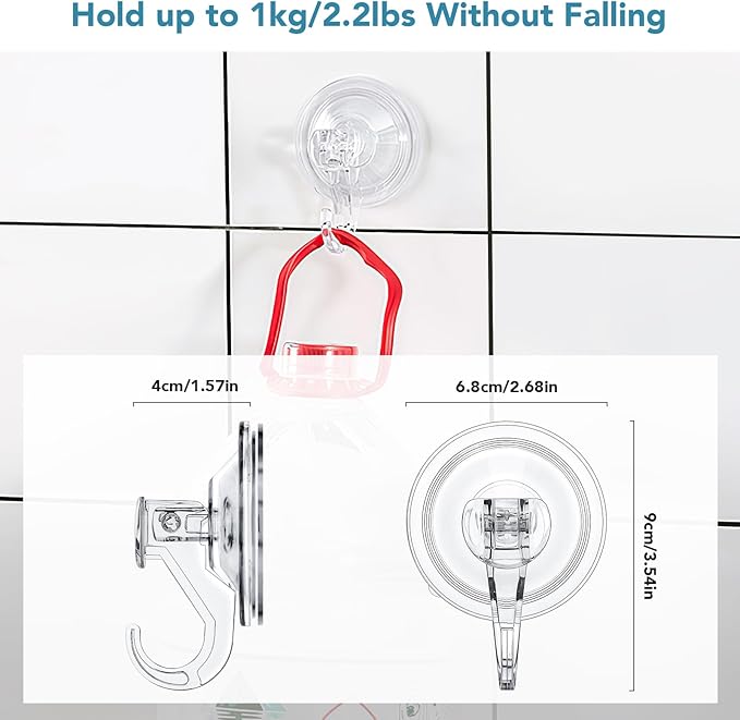 Suction Hooks 2 Packs, Clear Powerful Push and Lock Vacuum Suction Cup, Multi-Purpose Suction Shower Hooks for Front Door Window Glass Kitchen Towel Loofah Utensils