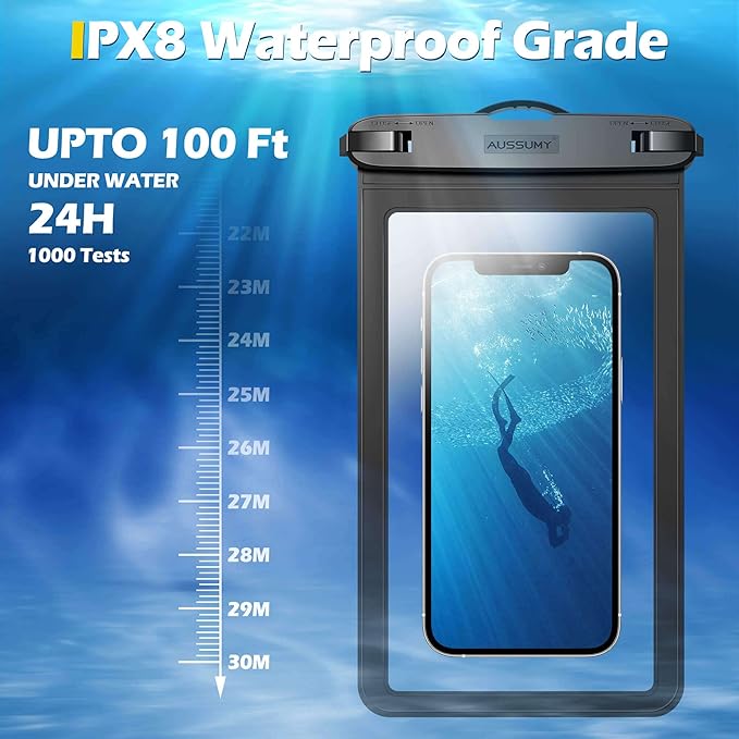 XL Large Waterproof Cell Phone Pouch - 2 Pack Underwater Clear Phone Holder Protector - Universal Water Proof Dry Bag Case with Neck Lanyard for iPhone, Samsung Galaxy, Beach, Swimming Pool