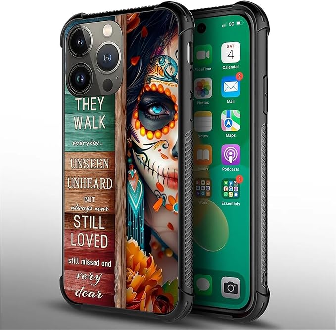 for iPhone 13 Pro Max Case, Sugar Skull Day of Death Halloween Pattern Graphic Design Girl Boy Soft Silicone Hard Acrylic Shock Protection for iPhone 13 Pro Max