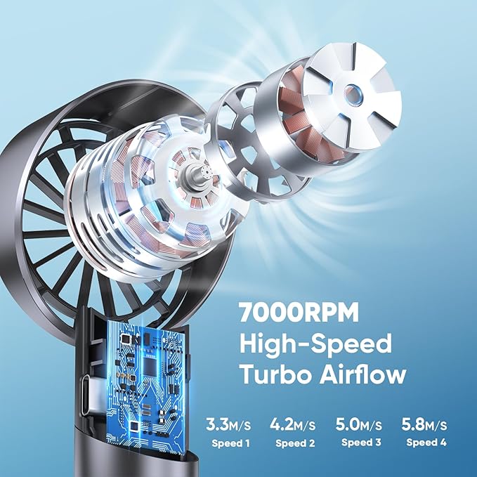 AMACOOL Portable Handheld Turbo Fan, Mothers Day Gifts for Mom Her Women Girl, Cool Metal Body, Rechargeable Battery Personal Fan, Mini Pocket Fans for Men Camping Outdoor Makeup Travel Essentials