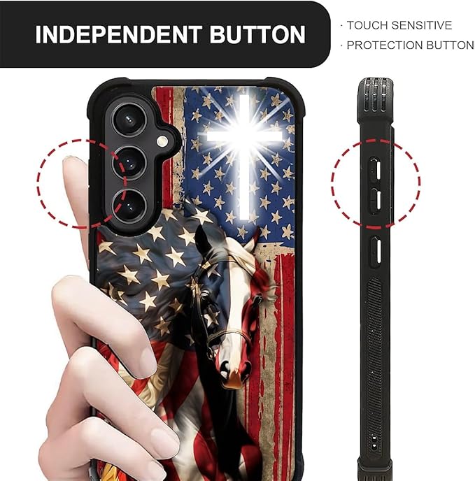 for Samsung Galaxy S23 FE Case, Red American Flag Horse Cross Pattern Graphic Design Girl Boy Soft Silicone Hard Acrylic Shock Protection for Samsung Galaxy S23 FE
