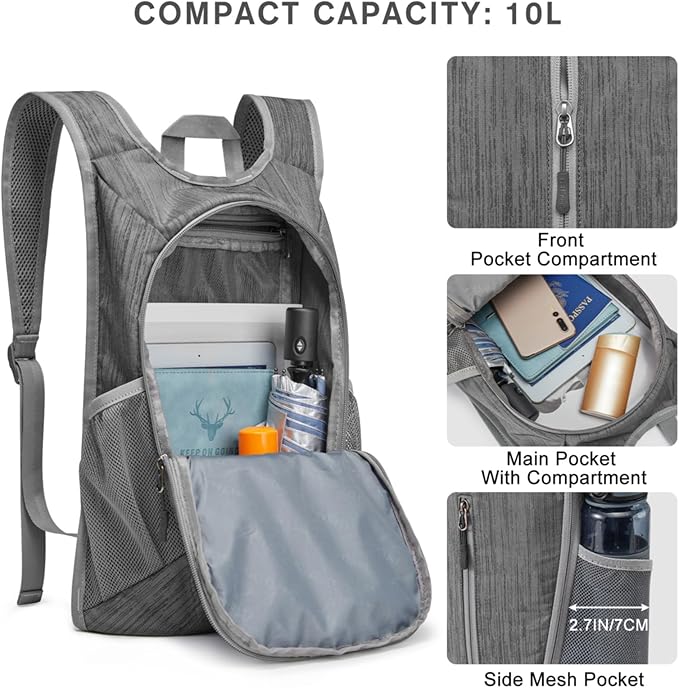 G4Free 10L Hiking Backpack Small Travel Hiking Daypack Lightweight Packable Backpack Casual Foldable Shoulder Bag