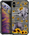 for iPhone Xs Max Case, Cute Little Elephant Sunflower White Line Art Pattern Graphic Design Girl Boy Soft Silicone Hard Acrylic Shock Protection for iPhone Xs Max