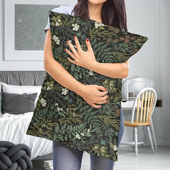 Botanical Print Floral Throw Pillow Covers Set of 2 Queen Size Black Sage Green Spring Flower Plant Pillow Cushion Cases Standard Pillow Cases Decorative Pillowcase 20X30 Inch for Sofa Bed