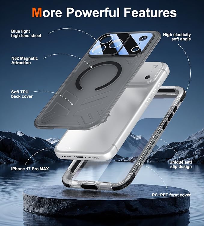 SPIDERCASE Magnetic for iPhone 17 Pro Max Case Waterproof,[Built-in Screen & Camera Protector] [IP68 Underwater] 12FT Military Shockproof, Dustproof, Anti-Scratched Phone Case,Black/Clear
