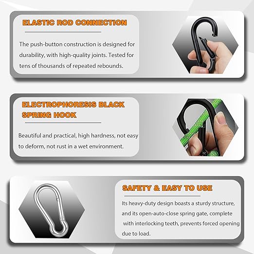 30PCS M4 Heavy Duty Carabiner Clip, 1.57Inch Snap Hook Quick Link Small Carabiner Clips,Spring Link Buckle for Fishing Camping Hammock Dog Leashes-110LBS Holding Capacity (Black)