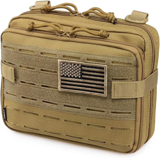 WYNEX Tactical Molle Admin Pouch of Double Layer Design, Admin Pouches Molle Attachment Military Medical EMT Organizer with Map Pocket EDC EMT Pack IFAK Tool Holder Universal U.S.A Patch Included