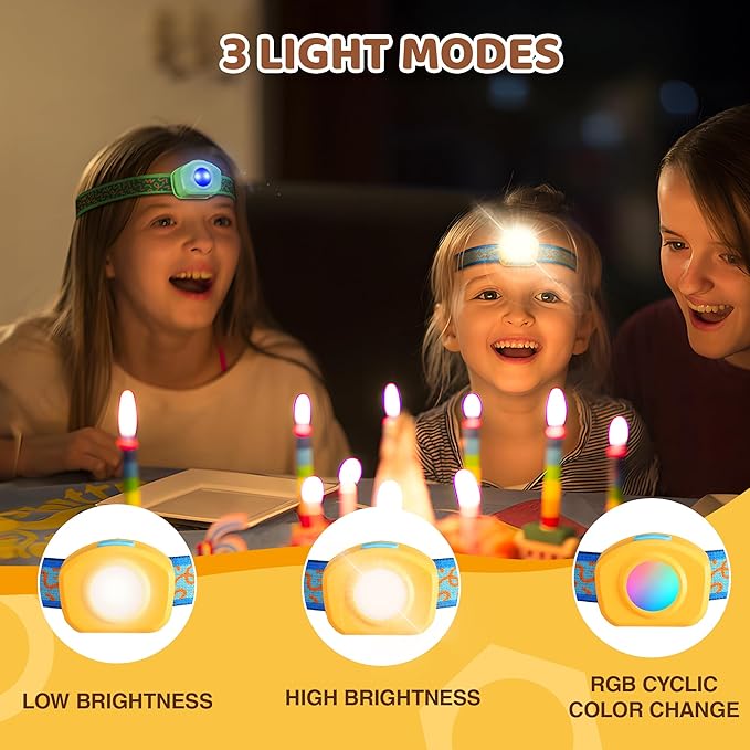 EverBrite LED Headlamp Rechargeable Kids Headlamp with RGB Mode and Adjustable Headband, 3 Modes Multicolor Headlamp for Camping, Reading, Exploring, Halloween, Christmas