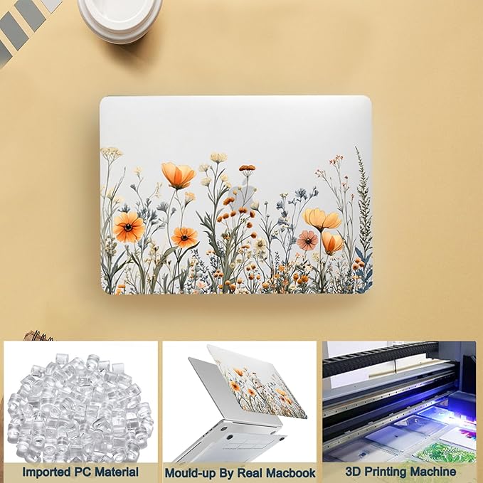 Laptop Case for New MacBook Pro 13 inch M1 M2 2016-2022 Release (Model A2338 A2289 A2251 A2159 A1989 A1708 A1706),Arts Pro 13.3" Hard Case Cover & Keyboard Cover,Clear Flowers