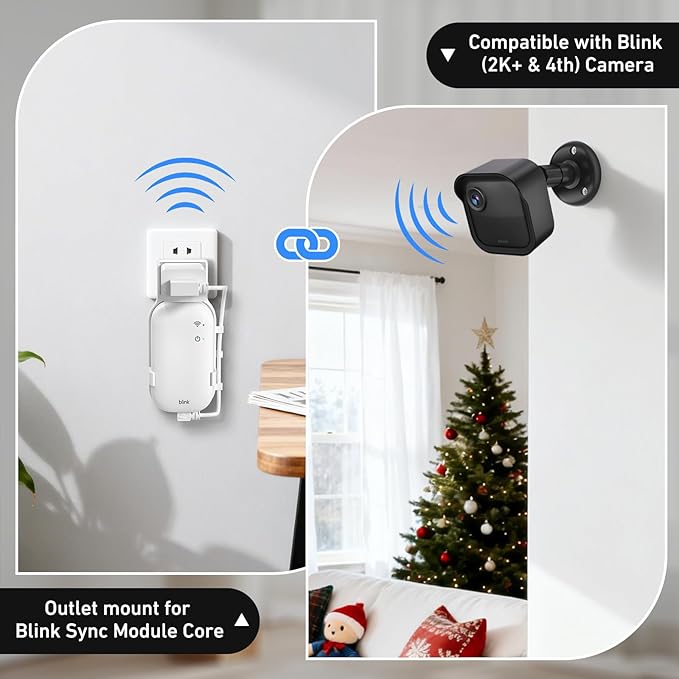 Blink Outdoor Camera Wall Mount Compatible with 2K+ & 4th Gen,3 Pack Weatherproof Protective Housing,360 Degree Adjustable with Blink Sync Module Core Outlet Mount for Blink Camera System