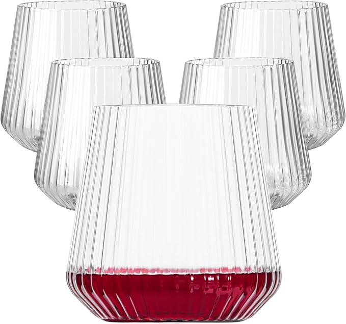 Lueumxc 20 Pack Plastic Ribbed Wine Glasses, 14Oz Origami Disposable Wine Glasses Unbreakable Clear Plastic Cocktail Glasses Recyclable Shatterproof Reusable Wine Cups