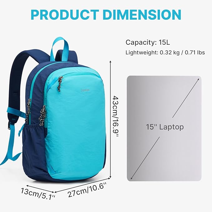 G4Free 15L Hiking Backpack Lightweight Small Travel Backpack Casual Daypack for Women Men Outdoor Campus, Blue