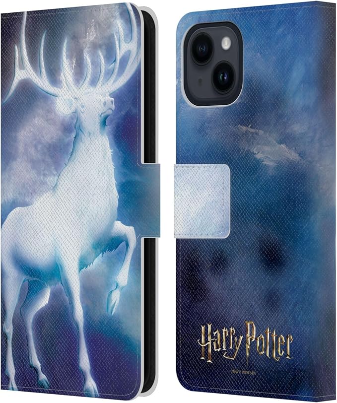 Head Case Designs Officially Licensed Harry Potter Stag Patronus Prisoner of Azkaban II Leather Wallet Case Compatible with Apple iPhone 15