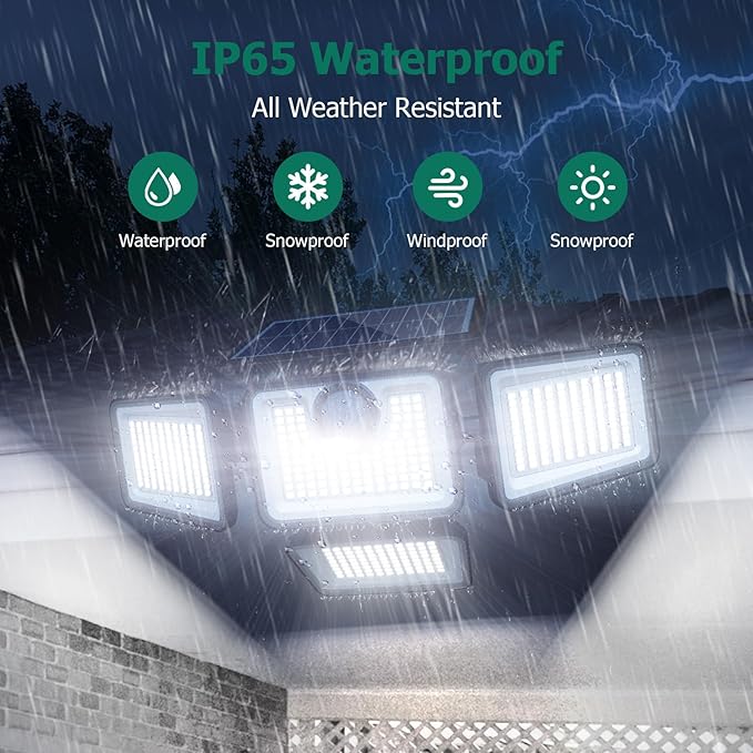 4500LM Solar Lights Outdoor, 4 Adjustable Heads Motion Sensor Lights, 3 Modes, 6500K, IP65 Waterproof Solar Security Wall Lights, Remote Control Flood Lights, Garden, Outside, Backyard, 2 Pack