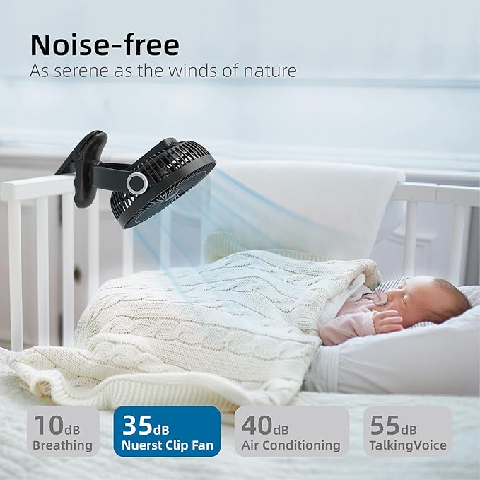 10000mAh 30hrs Portable Fan Rechargeable, 8-Inch Battery Operated Clip on Fan, USB Fans, 4 Speeds, Strong Airflow, Sturdy Clamp for Golf Cart Office Desk Outdoor Travel Camping Bed Truck Treadmill