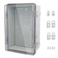 IP67 Waterproof Junction Box, ABS Plastic Electrical Enclosure with Stainless Steel Latch, Hinged Cover Electric Box with Mounting Plate, Wall Brackets & Cable Glands 300x200x130
