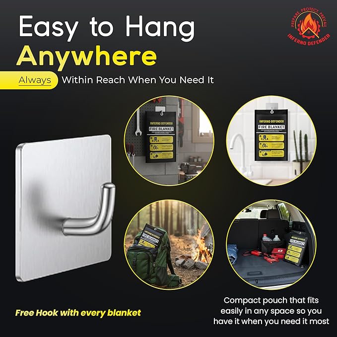 Emergency Fire Blanket For Home And Kitchen, Safe Touch Silicone Coated, 4 Pack Fiberglass Fire Blanket for Home, Fire Suppression for Kitchen, Fire Extinguisher For Kitchen BBQ Camping 39” x 39”