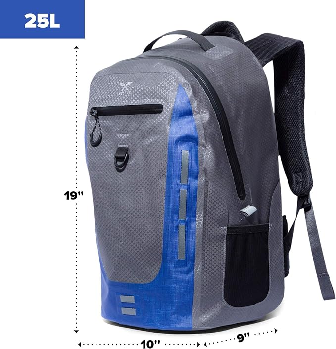 Xelfly Submersipack Waterproof Backpack - Submersible, Inflatable, Floating TPU Coated Durable Nylon Dry Bag with Airtight Zipper for Kayak, Fishing, Boating, Hiking, Paddle Board (Deep Blue, 25L)
