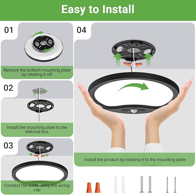 zemty 2Pack 12inch Motion Sensor Ceiling Lights Wired, 24W 2400lm 3CCT/3 Mode/30-120s Timer, Bright Black LED Flush Mount Light Fixture Motion Activated for Closet Pantry Hallways Stairwells Garage