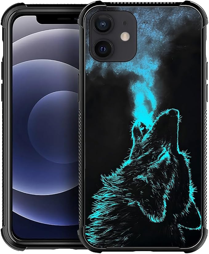 for iPhone 11 Case, Blue Breathing Wolf Pattern Graphic Design Girl Boy Soft Silicone Hard Acrylic Shock Protection for iPhone 11