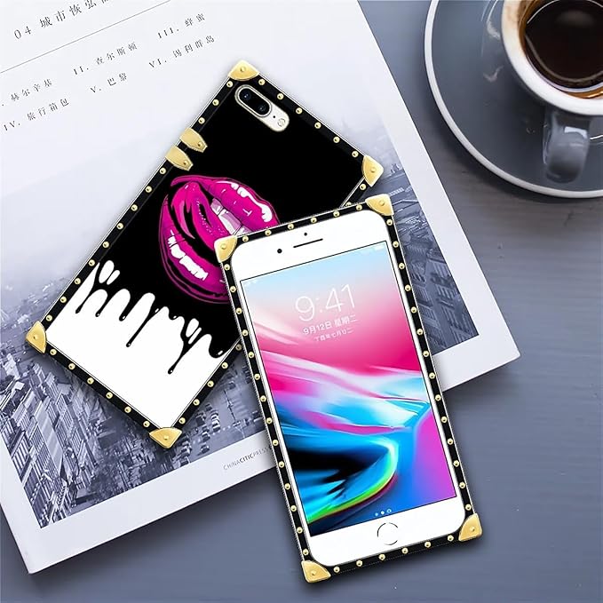 Compatible with iPhone 8 Plus 7 Plus Case, Black White Red Slap Sexy Luxury Golden Decoration for Girl Women Soft TPU Shockproof Protective Hard PC Back for iPhone 8 Plus 7 Plus