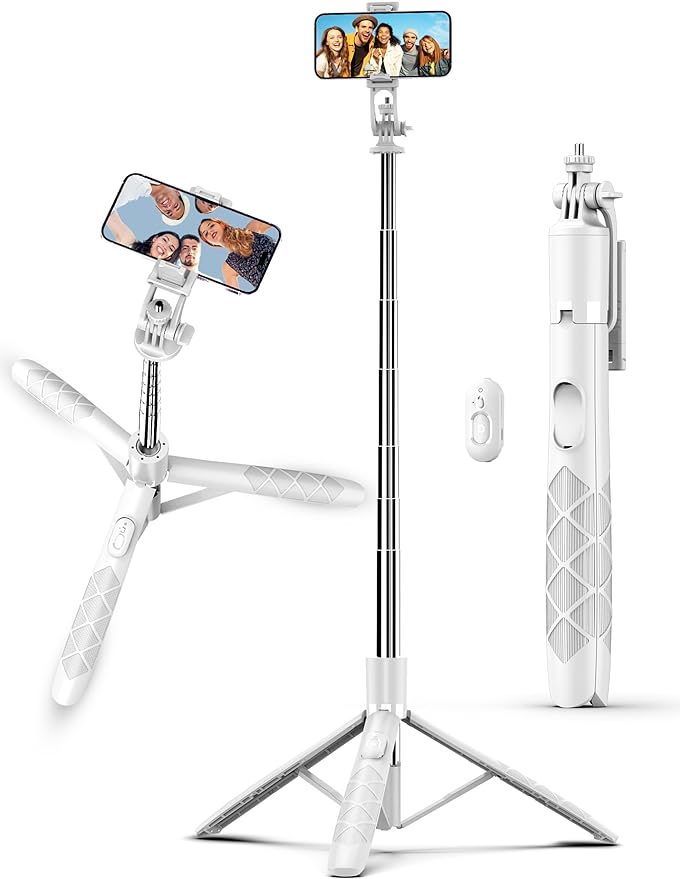 71" Cell Phone Selfie Stick Tripod, Smartphone Tripod Stand with Remote, Extendable Travel Phone Selfie Stick Compatible with iPhone 17/16/15/14/13 Pro Max Gopro Android DJI (White)
