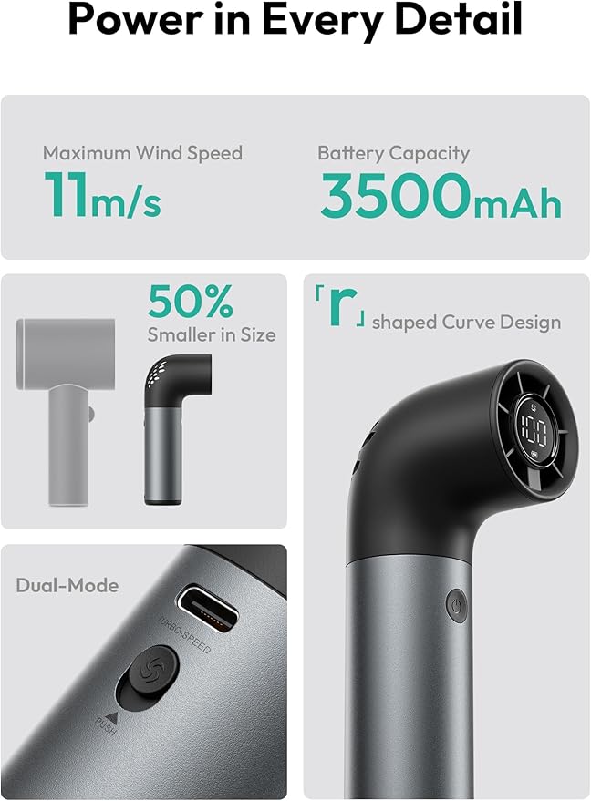 Aecooly Portable Handheld Fan, Powerful Turbo Mini Fan, 19000 RPM High Speed Aero Pro, 15H Max Cooling Time, 6 Speeds Aluminum Case, Pocket Rechargeable Personal Small Travel GIfts for Women Men -Grey
