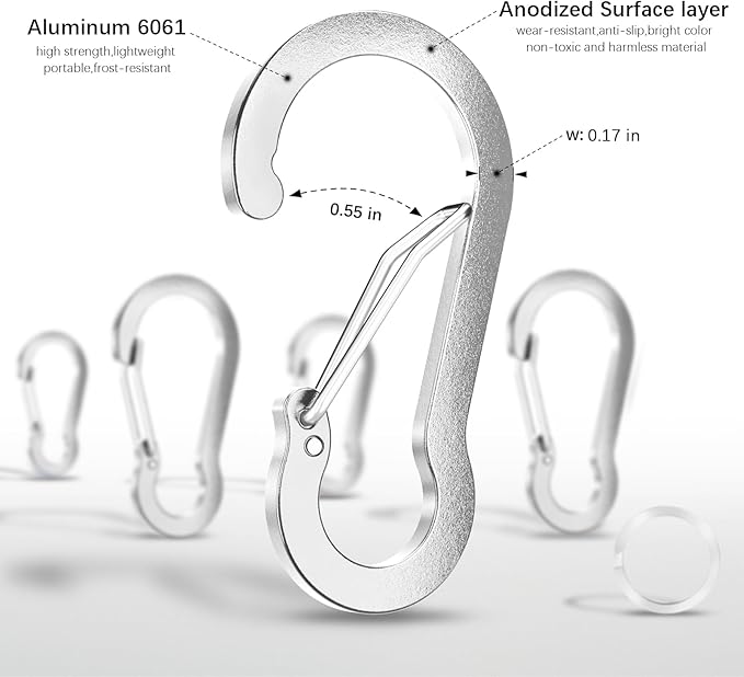 sprookber 2" Small Carabiner Clip, D Ring Caribeener, Spring Snap Hook for Keychain Multipurpose, Set of 20
