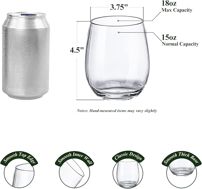 18oz Clear Stemless Wines Cups (Set of 8), Shatter-Proof Acrylic Glasses Drinkware, Reusable Plastic Bar Glasses, BPA-Free, Dishwasher-Safe