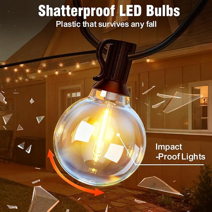 Nisocy 25FT Solar String Lights Outdoor Waterproof with Remote & Timer, LED Shatterproof G40 Bulbs, Solar Powered Patio Lights for Outside Decor, Backyard, Porch, Garden, Wedding