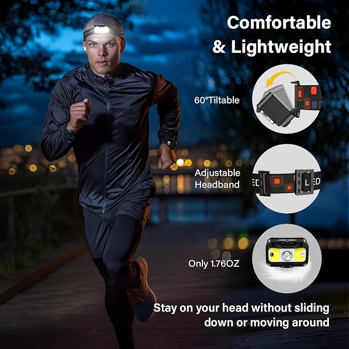 MIOISY Headlamp Rechargeable, Ultra Bright LED Head Lamp Flashlight with White Red Light, Motion Sensor Waterproof Headlight,8 Modes Head Lights for Outdoor Camping Fishing Running-4 Pack