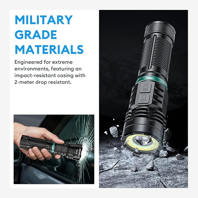 RECHOO Rechargeable Flashlights High Lumens, 990000lm LED Flashlight Rechargeable, Fixed Foucs, 8 Lighting Modes Waterproof Small Flashlight for Camping, Hunting, Emergency, Gifts for Men