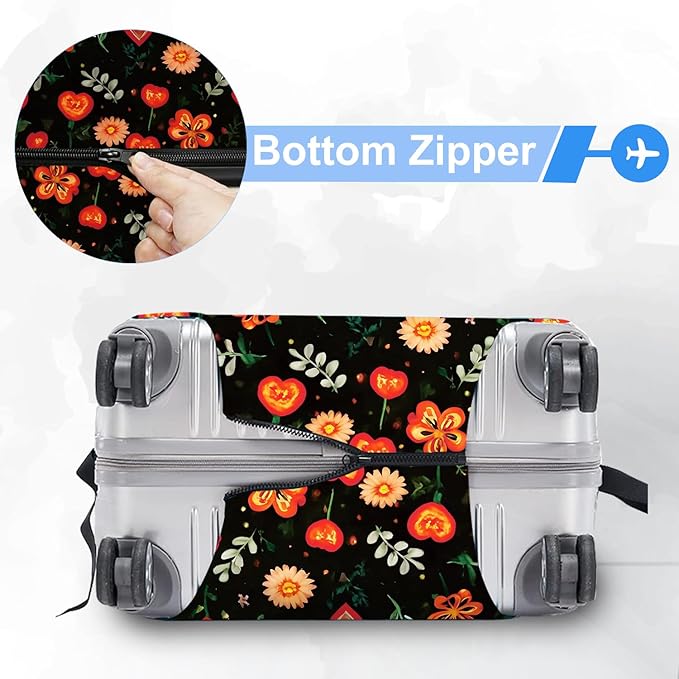 ANNA QUEEN Flowers Floral Travel Luggage Cover -Spring Stretchable Airplane Suitcase Protector Sleeve,Universal Washable Fit for 20-26 Inch Checked Baggage,Water Resistant Durable Luggage Protector