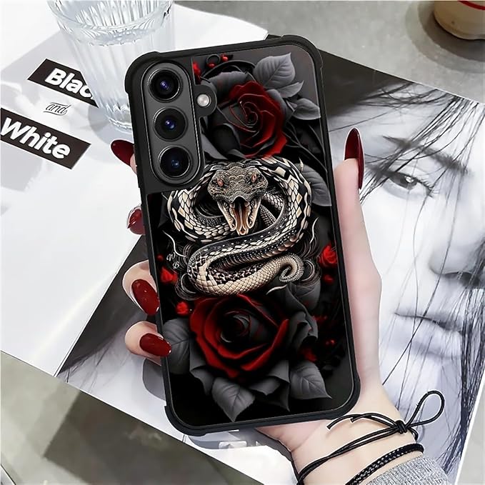 for Samsung Galaxy S26 Plus Case,Graphic Design for Girl Boy Soft Silicone Hard Acrylic Shock Protection Designed for Samsung Galaxy S26 Plus Entwined Rose Snake Pattern