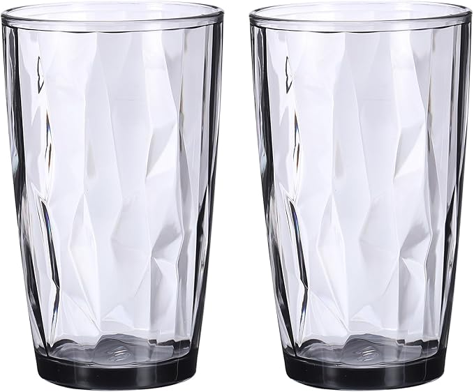 uxcell 17oz Acrylic Drinking Glasses, 2Pcs Plastic Reusable Tumblers Drinkware Unbreakable Water Glasses Cups Stackable & Dishwasher Safe for Home Outdoors Restaurant, Grey