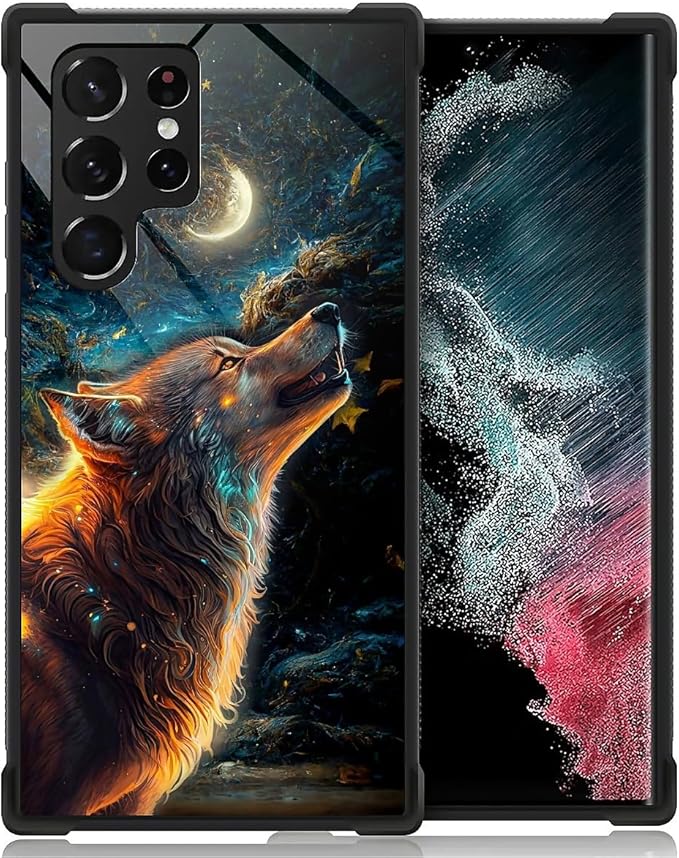 for Samsung Galaxy S22 Ultra Case, Star Cave Hungry Wolf Pattern Graphic Design Girl Boy Soft Silicone Hard Acrylic Shock Protection for Samsung Galaxy S22 Ultra