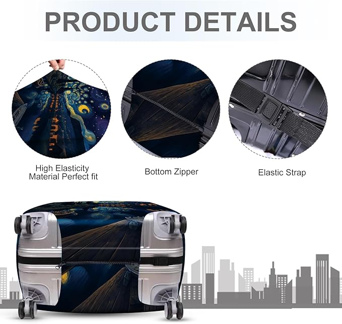 ANNA QUEEN Starry Night Art Luggage Cover, Van Gogh Inspired Suitcase Protector, Washable Stretchable Travel Sleeve for 24-26 Inch Luggage