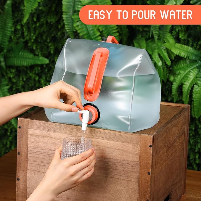Reallnaive 3 Pack Collapsible Water Container with Spigot, Foldable Camping Water Container Portable Camping Storage Carrier Jug for Outdoors Hiking Emergency Kit Backpack(5.3 Gallon,Orange,3 Pcs)