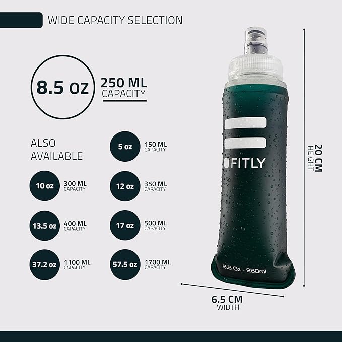 FITLY Soft Flask - Shrink As You Drink Soft Water Bottle for Hydration Pack - Folding Water Bottle Ideal for Running, Hiking, Cycling, Climbing & Rigorous Activity